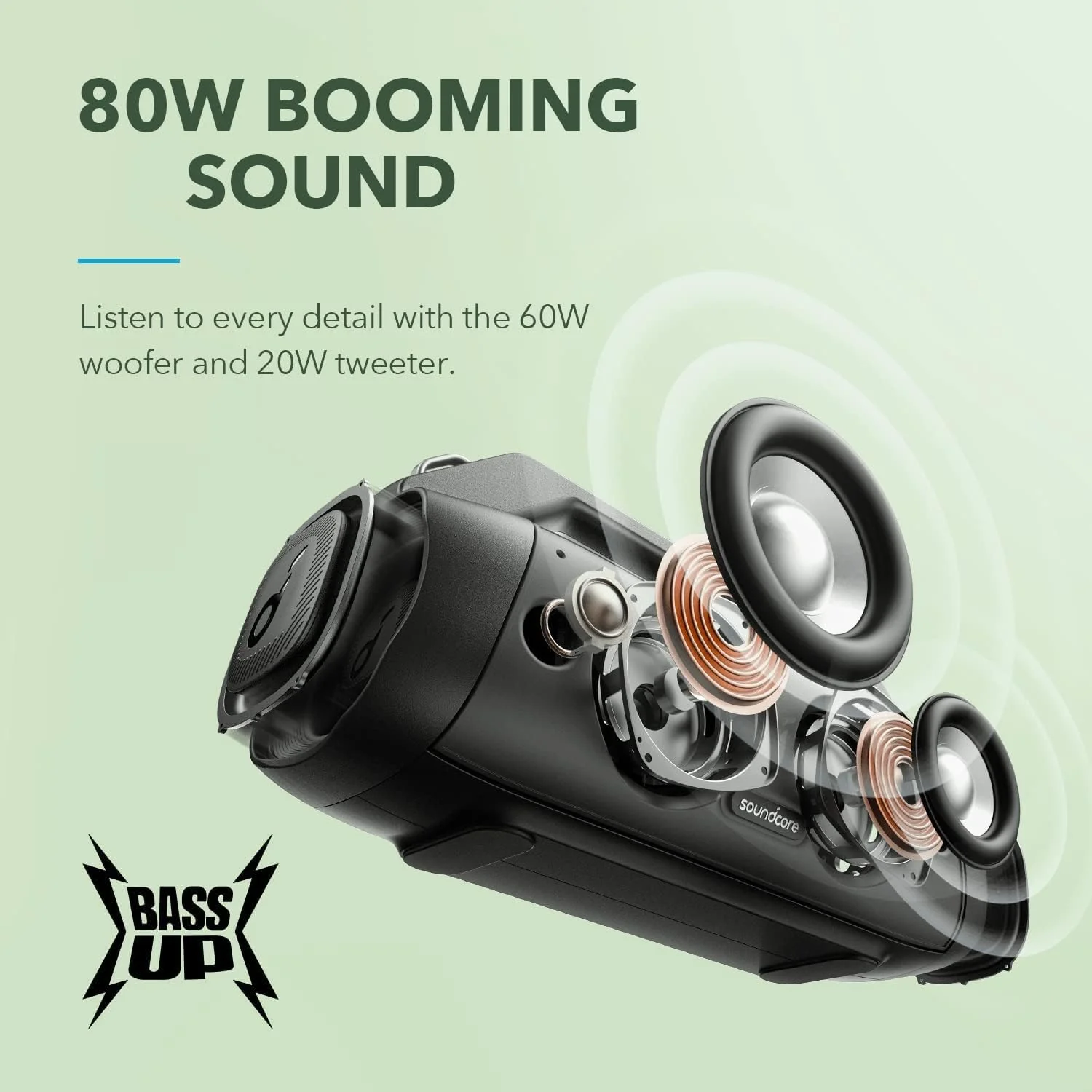 Anker Soundcore Motion Boom Plus Speaker (80W) - IP67 Portable Speaker, 80W Stereo Sound, Custom EQ & BassUp, USB-C, Bluetooth, Built-in Power Bank, Waterproof Bluetooth Speaker, outdoor speaker - Image 3