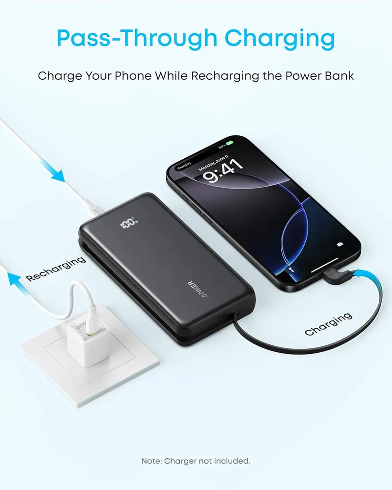 Anker Zolo A110EH11 20,000mAh 22.5W Power Bank - High-capacity fast-charging portable backup with Built-in USB-C Cable for smartphones, tablets and USB-C devices - Image 6