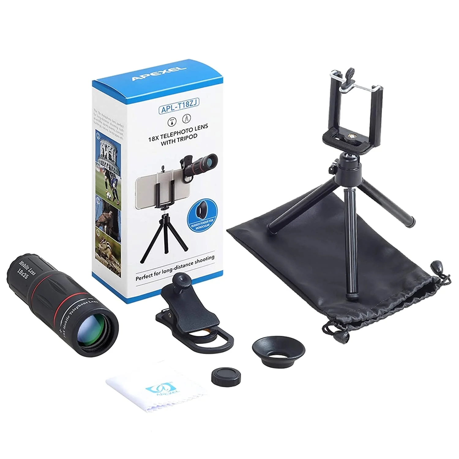 Apexel APL -T18ZJ 18X Optical Zoom Telephoto Telescope Cell Phone Lens Camera with Phone Holder and Clip Tripod - Image 3