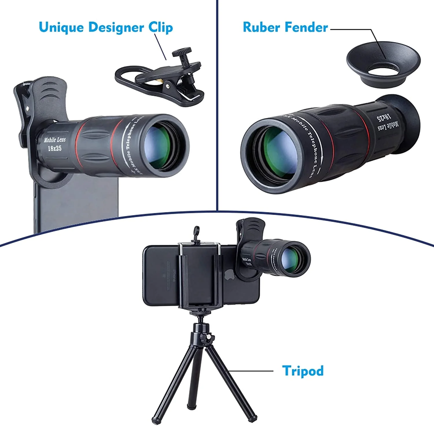 Apexel APL -T18ZJ 18X Optical Zoom Telephoto Telescope Cell Phone Lens Camera with Phone Holder and Clip Tripod - Image 4