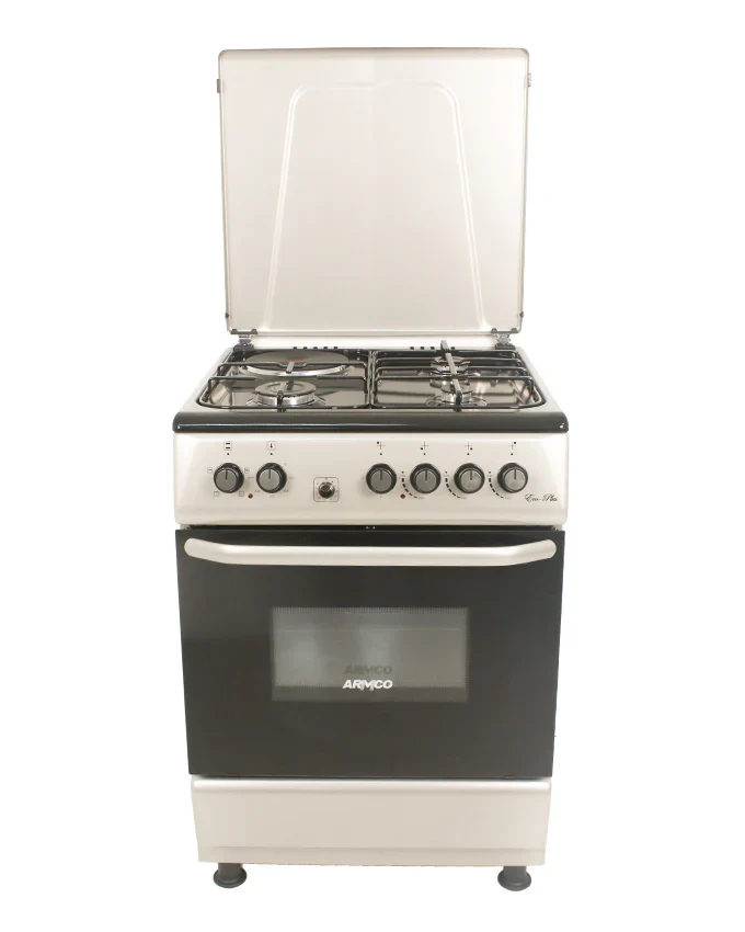 Armco GC-F6631PX(SL) 60x60 3 Gas + 1 Electric Standing Cooker with Electric Oven Silver – Heavy Duty Freestanding Gas and Electric Cooker for Home Kitchen, Baking, Grilling, and Daily Cooking Applications