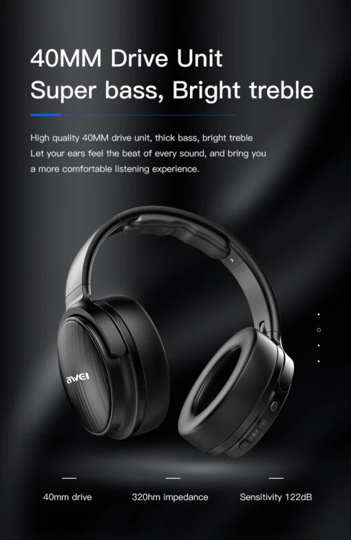 Awei A780BL Wireless Headphones Stereo - BT 5.0, 250mAh battery, IPX5 Waterproof, Gaming Headset - Image 7
