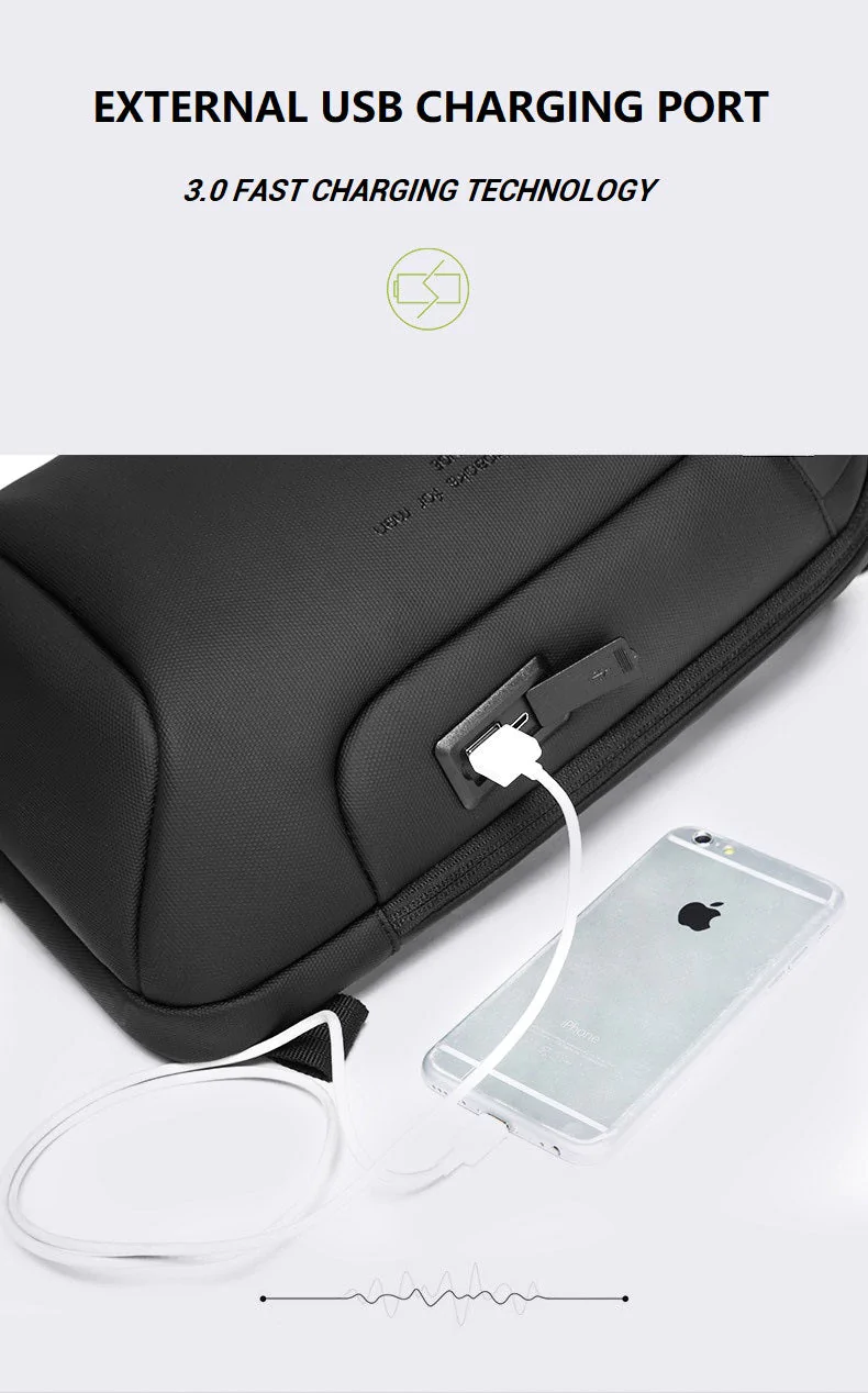 BANGE BG-7221 Laptop Chest Sling Bag - 15.6'' Inch Laptop Backpack, Sleek USB Charging Waterproof, Anti-theft Lock - Image 2