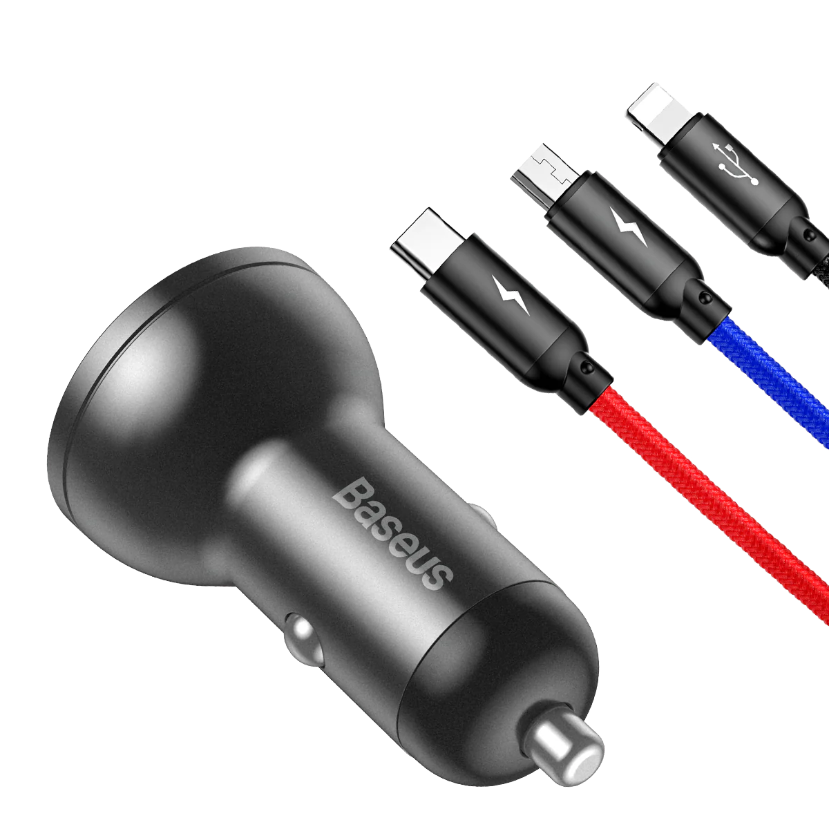 Baseus 3 in 1 Car Charger Suit - Digital Display Dual USB, Cable USB 1.2M - Image 5