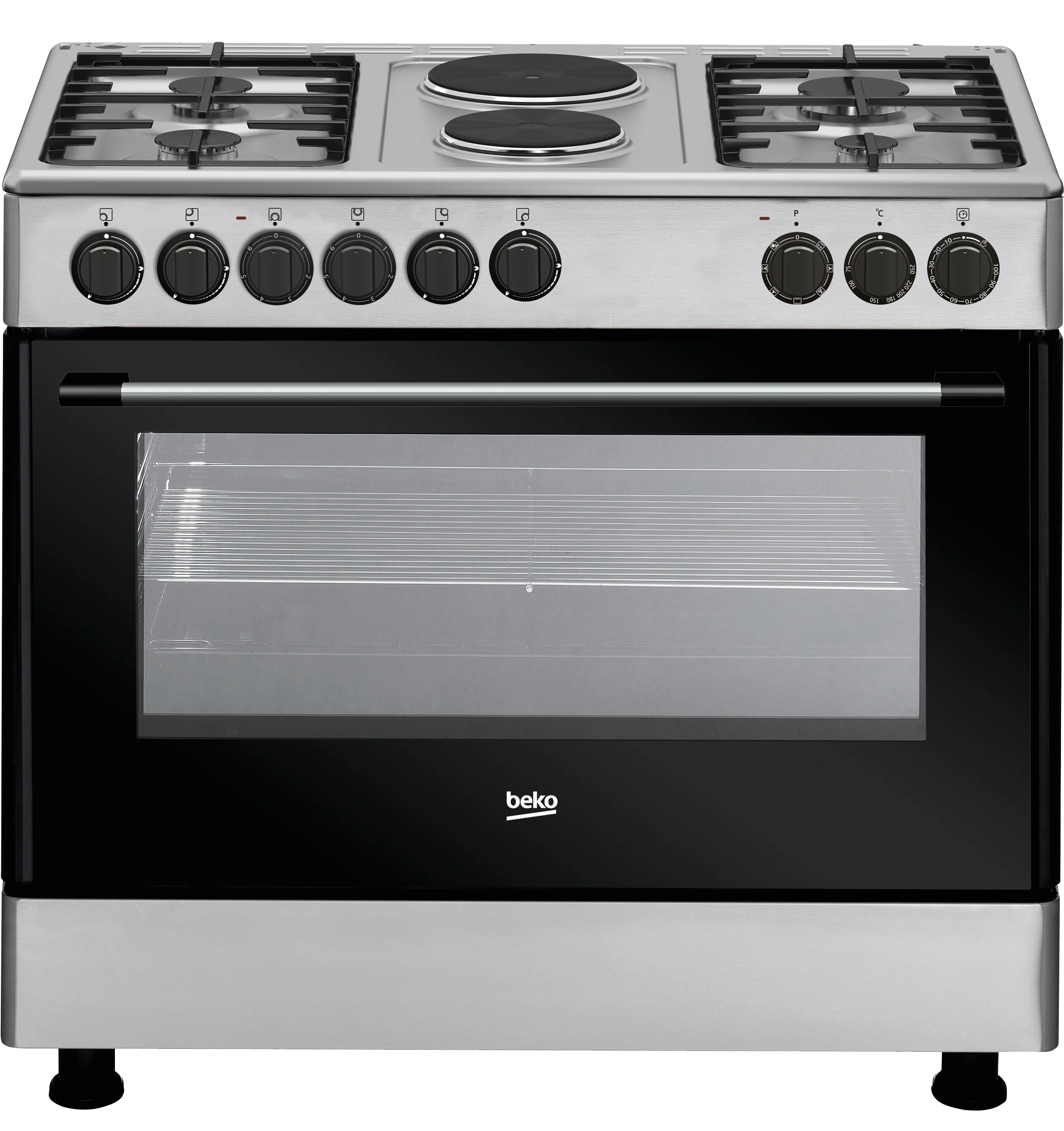 Beko GE12121DX 4 Gas + 2 Hot Plates 90*60 Wide Oven Fan-assisted Freestanding Cooker