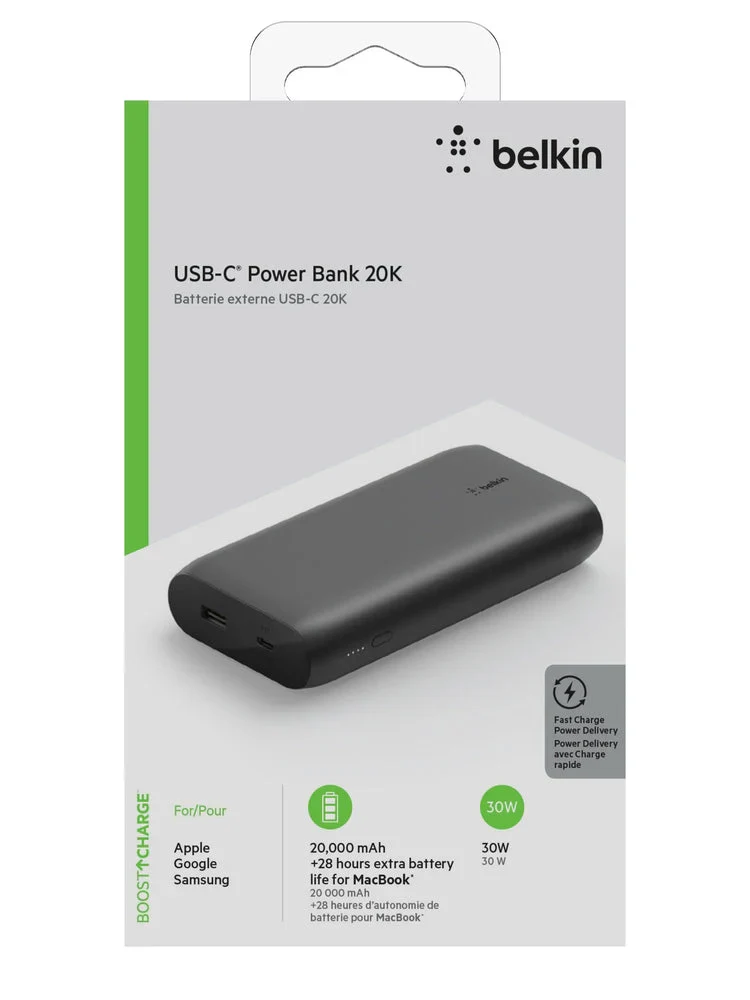 Belkin BPB002btBK 20K Power Bank USB-C 30W PD, 1X12W USB-A, 0.6M USB-C Cable – Provides fast and reliable portable charging for smartphones, tablets, and USB-C devices, ensuring power on the go whenever you need it - Image 3