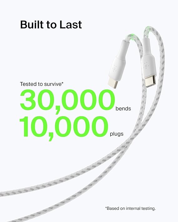 Belkin CAB002BT1MWH Braided USB-A to USB-C Cable 1M – White - Image 3