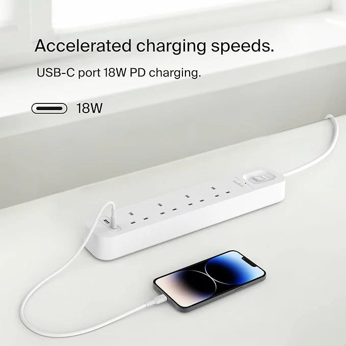 Belkin SRB001ar2M 4-Outlet Surge Protector Power Strip, USB A + C - Image 3