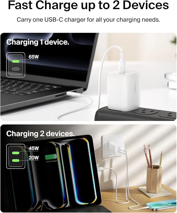 Belkin WCH013MYWH Boost Charge Pro Dual USB-C GaN Wall Charger 65W - Image 2