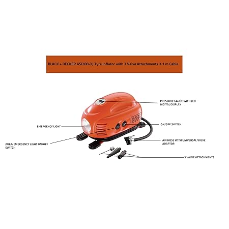 Black+Decker ASI200-XJ 120PSI Air Inflator – Portable Car & Bike Tire Pump, Fast Inflation - Image 2