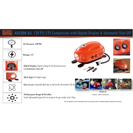 Black+Decker ASI200-XJ 120PSI Air Inflator – Portable Car & Bike Tire Pump, Fast Inflation - Image 5