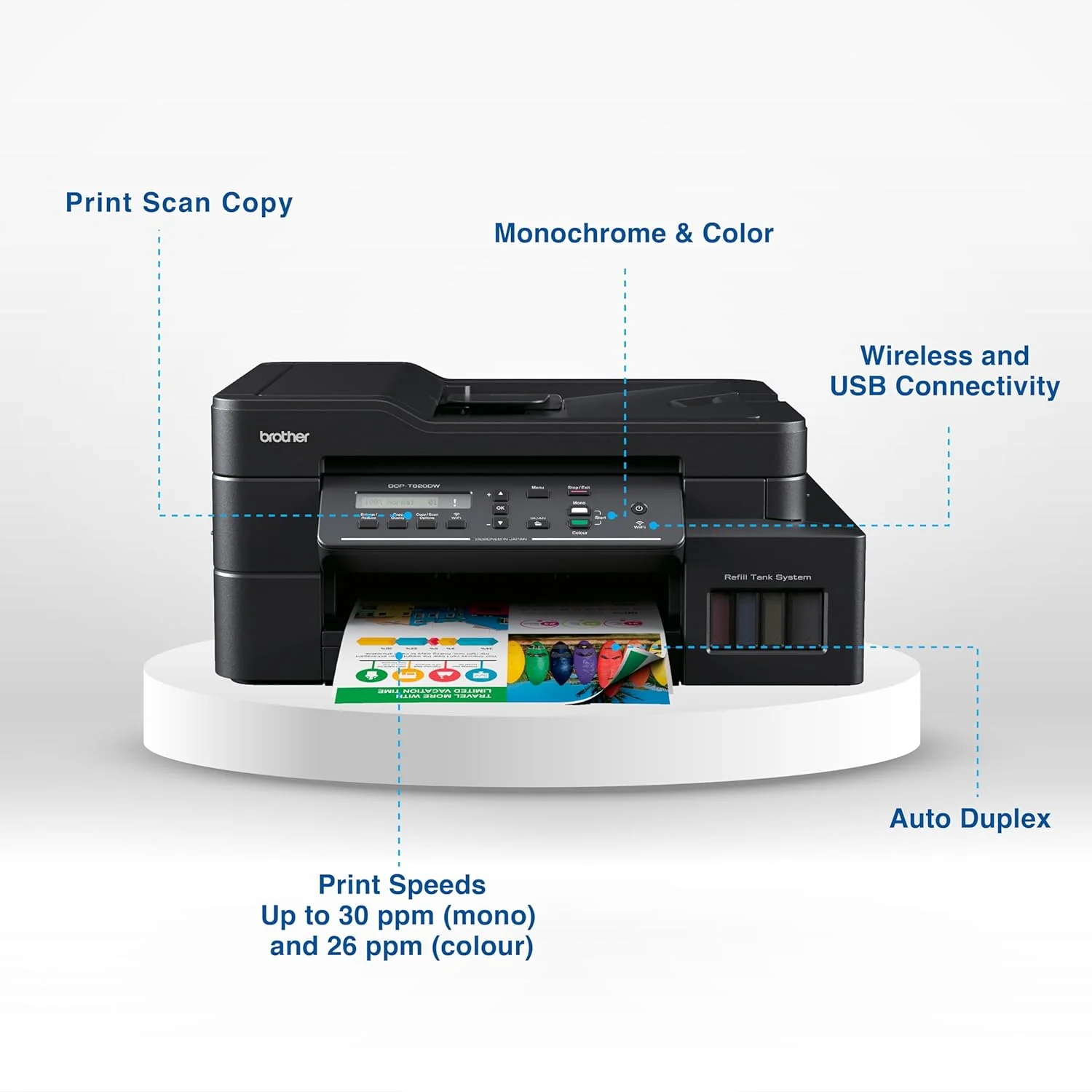 Brother DCP-T820DW - Wi-Fi & Auto Duplex Color Ink Tank Multifunction (Print, Scan & Copy) All in One Printer for Home & Office - Image 3