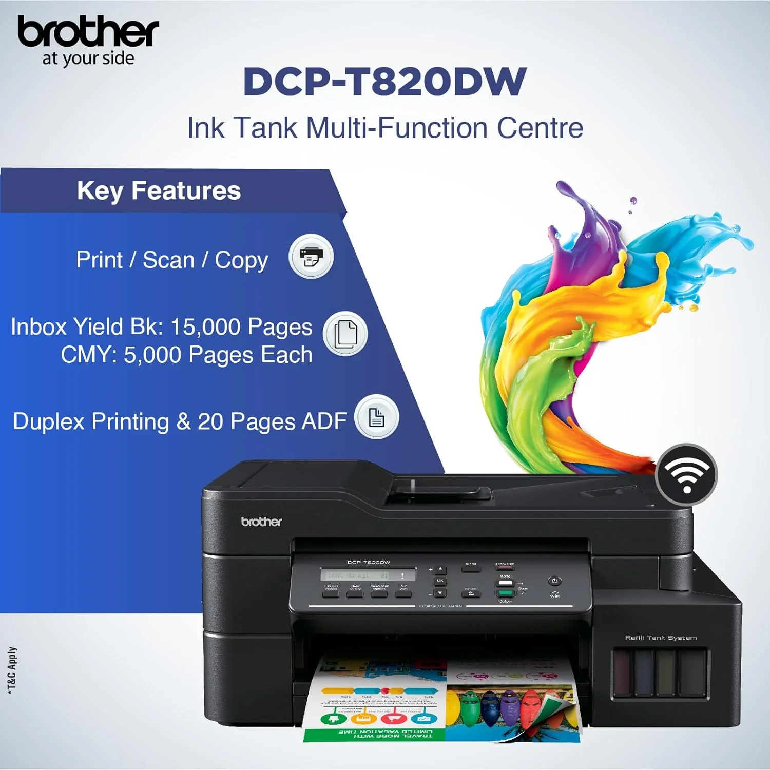 Brother DCP-T820DW - Wi-Fi & Auto Duplex Color Ink Tank Multifunction (Print, Scan & Copy) All in One Printer for Home & Office - Image 4