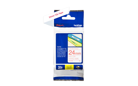 Brother TZe-252 Labelling Tape Cassette – Red on White, 24mm wide