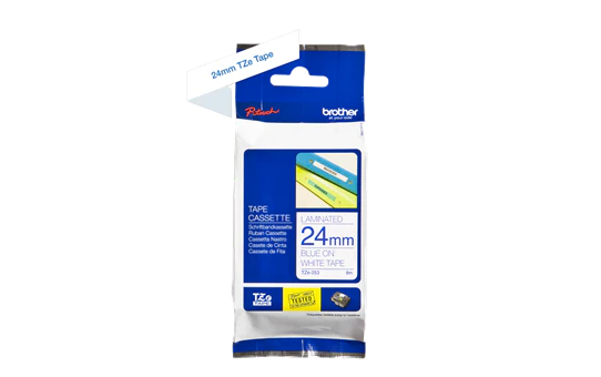 Brother TZe-253 Labelling Tape Cassette – Blue on White, 24mm wide - Image 3