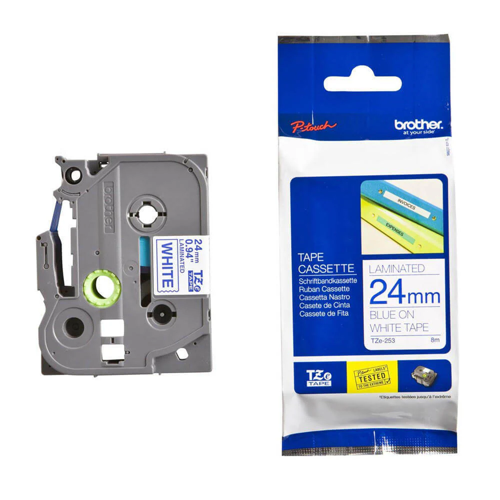 Brother TZe-253 Labelling Tape Cassette – Blue on White, 24mm wide - Image 4