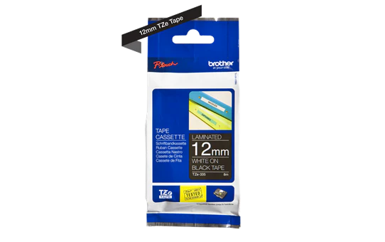 Brother TZe-335 Labelling Tape – White on Black, 12mm wide - Image 2