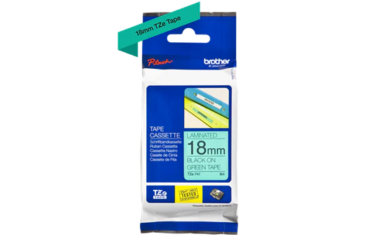 Brother TZe-741 Labelling Tape Cassette – Black on Green, 18mm wide