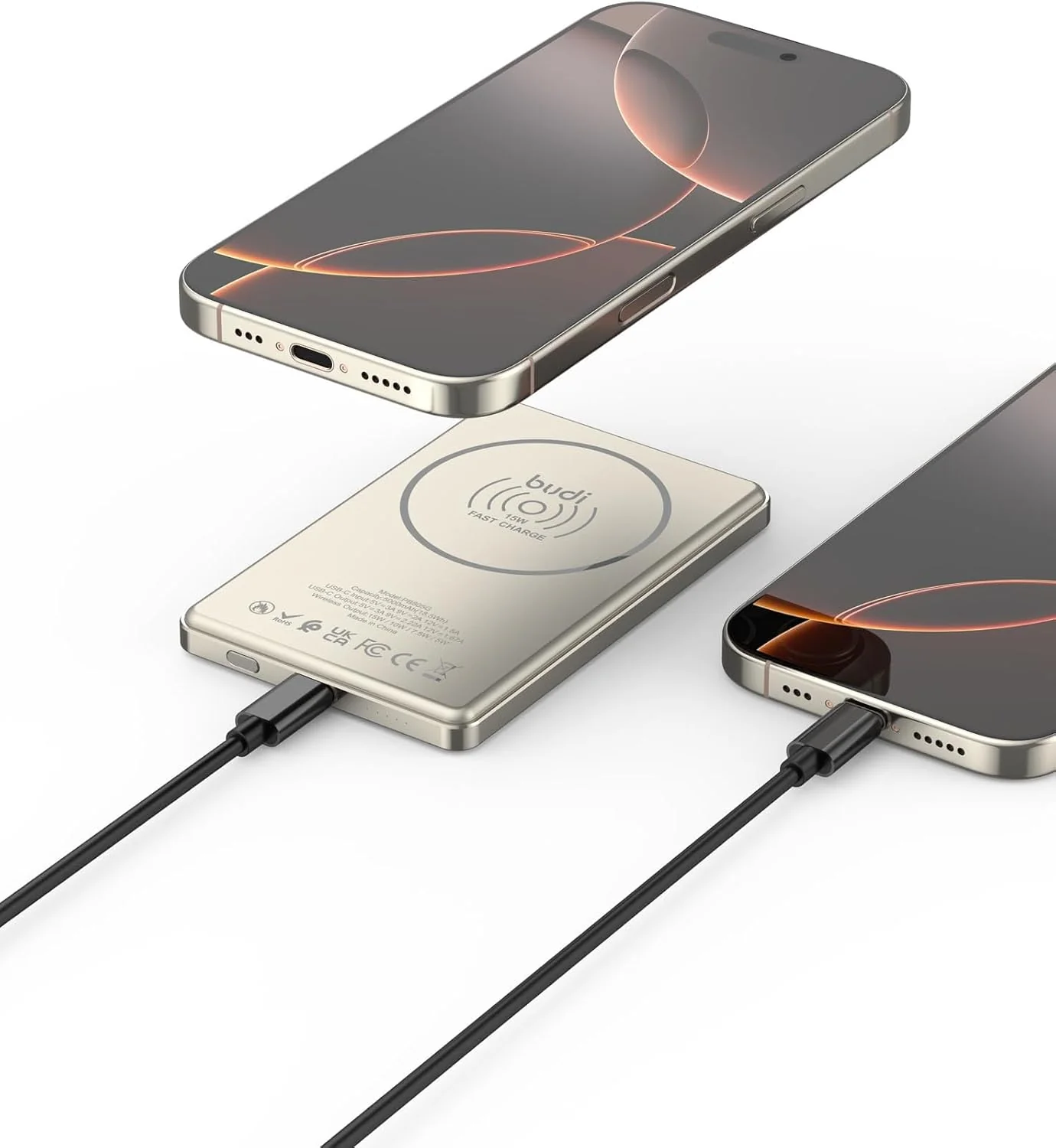 Budi PB805G 5000mAh Ultra Thin Magnetic Power Bank – Slim Magnetic Wireless Ready Portable Charger with Fast Charging for iPhone, Android and Magnetic-Compatible Devices - Image 3