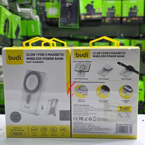 Budi PB809W 22.5W 10000mAh 1 for 3 magnetic wireless fast charging power bank- Provides fast and convenient multi-device charging, making it ideal for keeping phones and gadgets powered on the go - Image 2