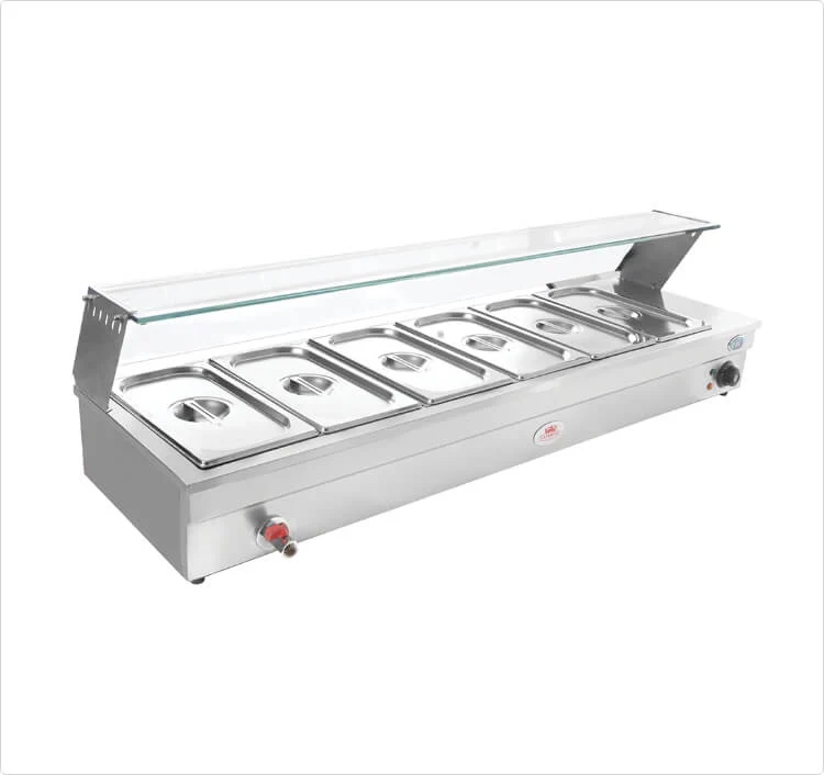 CATERINA CT/365 Baine Marie 7-Head with Cover – Durable Stainless Steel, Even Heating, Easy-to-Clean, Ideal for Buffets, Restaurants & Catering