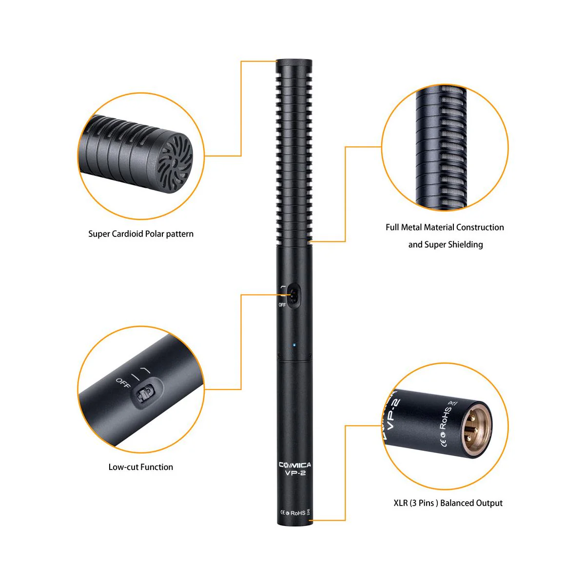 COMICA CVM-VP2 Super Cardioid Condenser Shotgun Microphone Full Metal Supershielding for Canon, Nikon, Sony, DSLR Camera Camcorder - Image 3