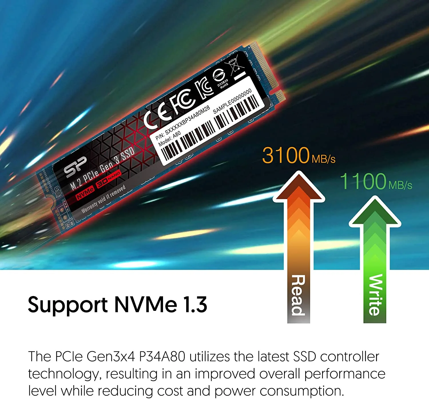 Silicon Power 256GB NVMe M.2 PCIe Gen3x4 2280 TLC SSD(B07L6FJS7V) - Image 3