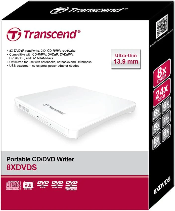 Transend External Portable DVD Writer  Slim USB2.0 White (TS8XDVDS-W) - Image 3