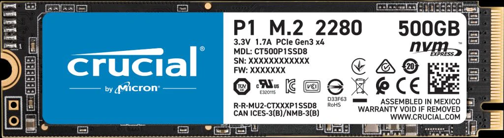 CRUCIAL P1 1TB INTERNAL SSD M.2 PCIe Gen 3*4 NVMe 2280 (CT1000P1SSD8) - Image 2
