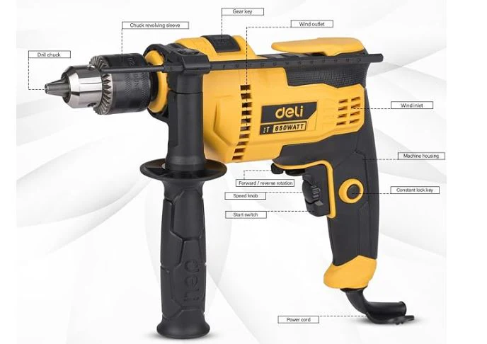 Deli EDC180 650W Corded Impact Drill Set – 48,000BPM Hammer Drill 3000RPM Variable Speed + 9 Drill Bits for Wood, Metal & Masonry - Image 2