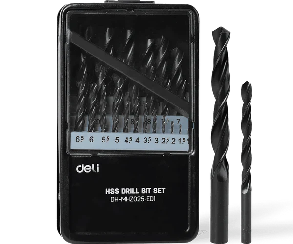 Deli EDH-MHZ025-ED1 25pcs HSS Drill Bit Set – Professional High-Speed Steel Drill Bits for Workshop, Construction, Metalworking, and Industrial Applications - Image 2