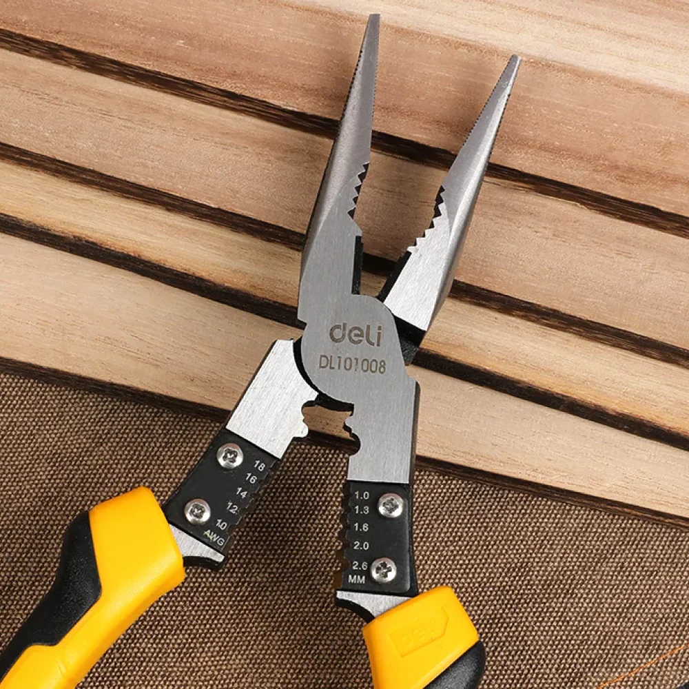 Deli EDL101008 9" 220mm Multifunctional Long Nose Pliers – Heavy Duty Precision Needle Nose Pliers for Electrical Work, Workshop Maintenance, Automotive Repair, and Industrial Applications - Image 2