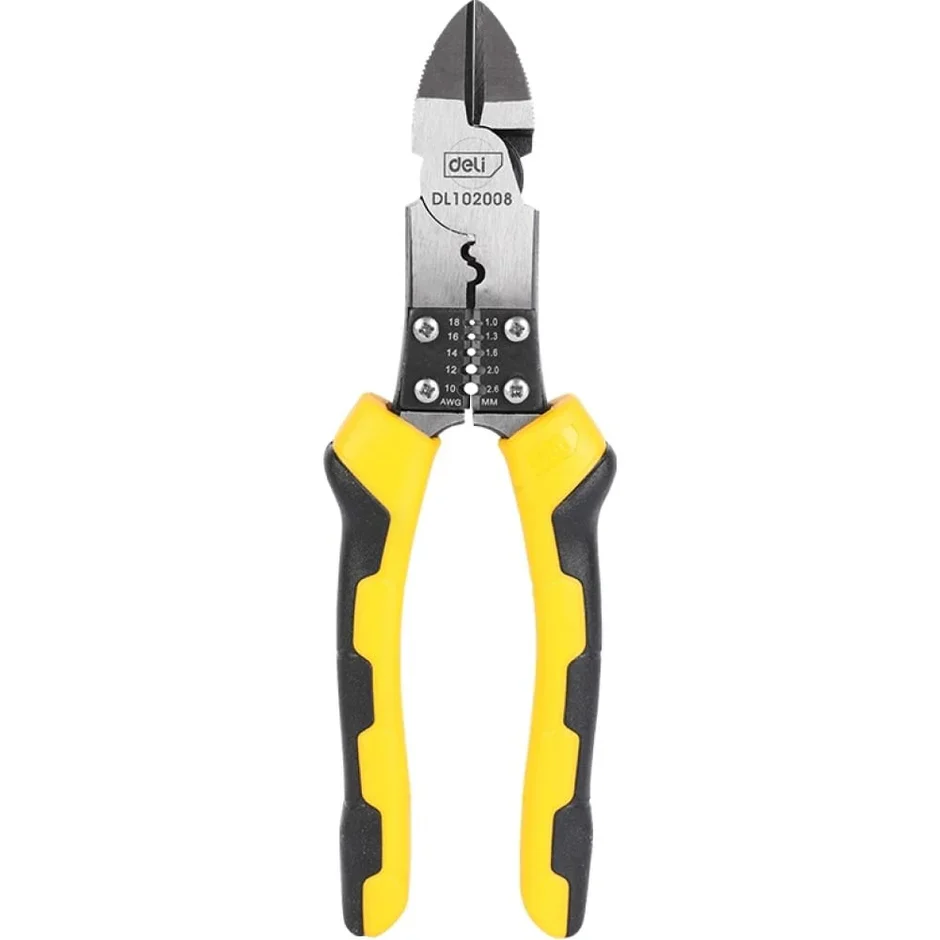 Deli EDL102008 8" 200mm Multifunctional Diagonal Cutting Pliers – Heavy Duty Precision Side Cutter Pliers for Electrical Wiring, Workshop Maintenance, Automotive Repair, and Industrial Applications