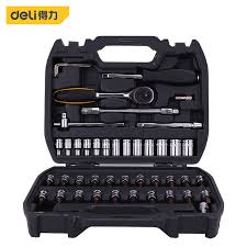 Deli EDL1046 1/4" 45 Pcs Socket Set – Heavy Duty Professional Tool Kit for Workshop, Automotive, and Mechanical Applications