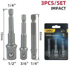 Deli EDL110002 1/4" 3/8" 1/2" Impact Socket Adapter 3 Pcs Set – Heavy Duty Professional Tool for Workshop, Automotive, and Industrial Applications - Image 2