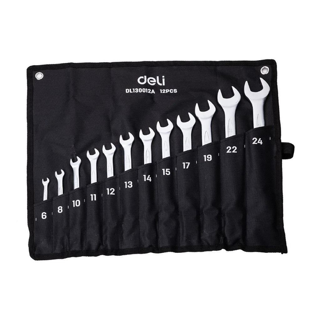 Deli EDL130012A 6-24mm 12 Pcs Combination Spanner Set – Professional Metric Wrench Set for Mechanical and Automotive Use