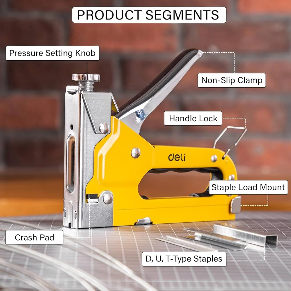 Deli EDL1313 3-in-1 Staple Gun – Heavy Duty Multi Function Staple, Brad and Nail Gun for Upholstery, Woodworking and Home DIY Use - Image 2