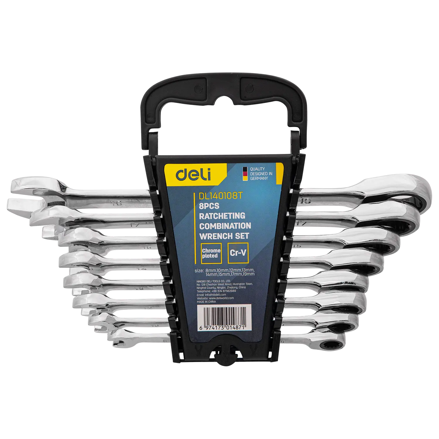 Deli EDL140208T 8-19mm 8PCS Ratchet Dual Use Spanner Set – Heavy Duty Professional Combination Ratcheting Wrench Set for Automotive, Mechanical, and Industrial Applications