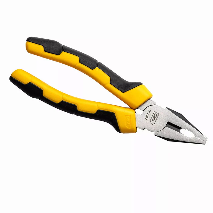 Deli EDL2008 8" 200mm Combination Pliers – Heavy Duty Black Finish Hand Tool with Two Color Anti-Slip Handle & Comfort Grip Handle