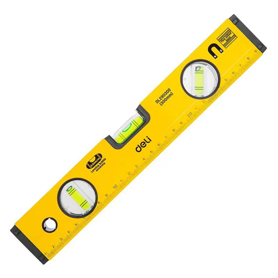 Deli EDL290300 30cm Spirit Level – 3-Piece Heavy Duty Professional Square Spirit Bulb Set for Workshop, Construction, Carpentry, and Industrial Precision Measurement