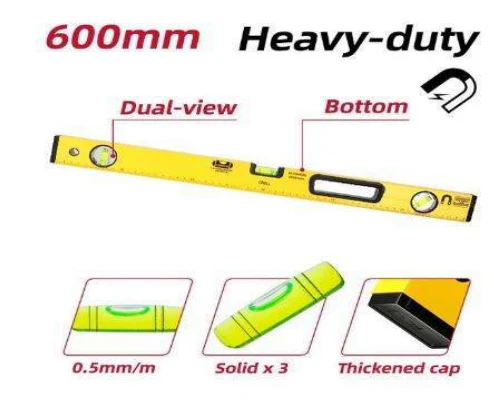 Deli EDL290600 60cm Spirit Level – 3-Piece Heavy Duty Professional Square Spirit Bulb Set for Workshop, Construction, Carpentry, and Industrial Precision Measurement