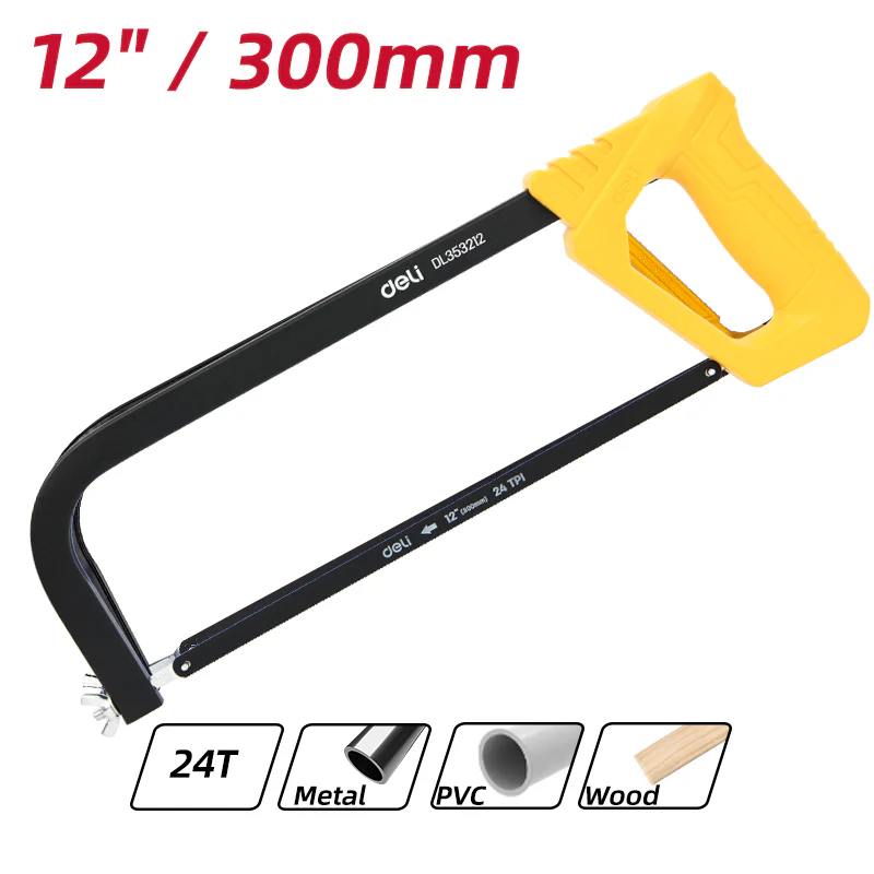 Deli EDL353212 12" 300mm Hacksaw Frame – Heavy Duty Industrial Saw Frame for Metal Cutting, PVC, Workshop Maintenance, and Construction Applications - Image 3