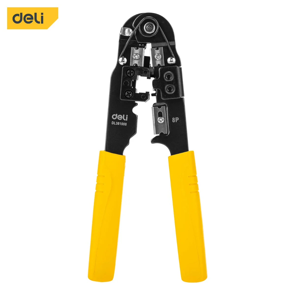 Deli EDL381008 205mm Modular Plug Crimper – 8P Heavy Duty Professional Precision Tool for Workshop, Networking, Electrical, and Industrial Applications