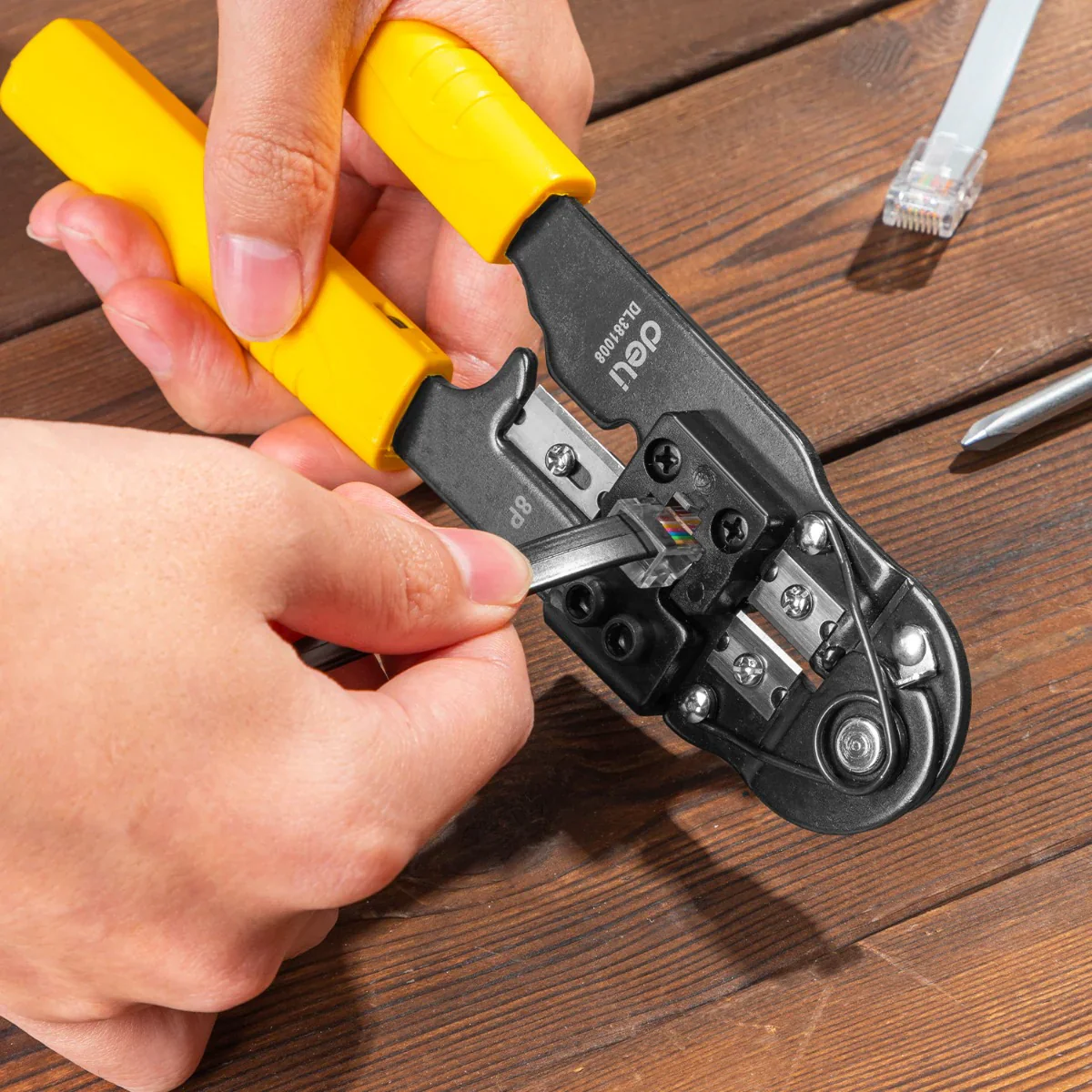 Deli EDL381008 205mm Modular Plug Crimper – 8P Heavy Duty Professional Precision Tool for Workshop, Networking, Electrical, and Industrial Applications - Image 2