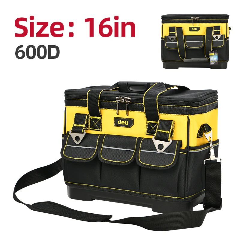 Deli EDL586112 16 inch Wide Open Tool Bag – Heavy Duty Professional Portable Utility Storage Bag for Workshop, Construction, Automotive, and Industrial Applications - Image 2