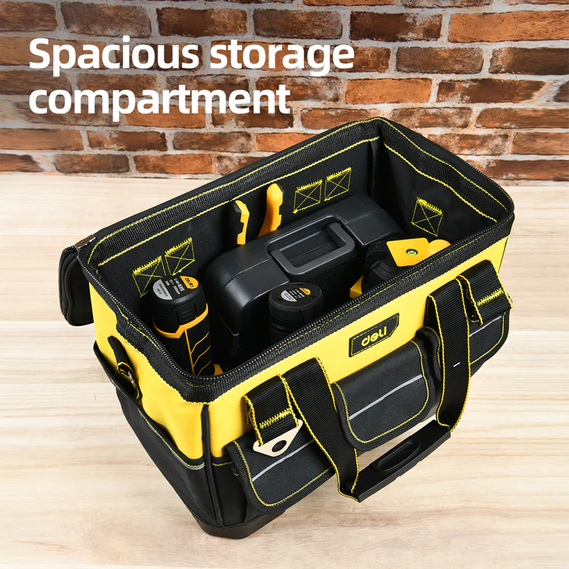 Deli EDL586112 16 inch Wide Open Tool Bag – Heavy Duty Professional Portable Utility Storage Bag for Workshop, Construction, Automotive, and Industrial Applications - Image 3
