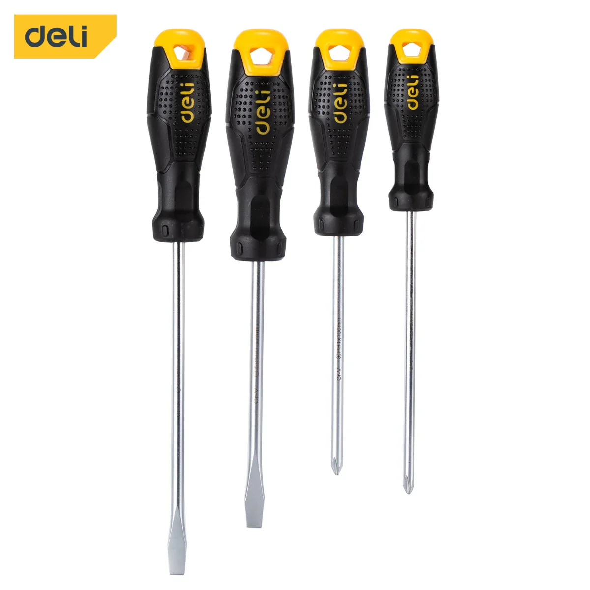 Deli EDL620004 4 Piece CR-V Screwdriver Set – Heavy Duty Round Blade Tools for Workshop, Automotive, Electrical, and Maintenance Applications