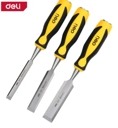Deli EDL6203-ED1 12mm, 19mm, 25mm 140mm 3pcs Wood Chisel Set – Professional Chrome Vanadium Steel Chisels for Woodworking, Carpentry, Workshop, and Industrial Applications