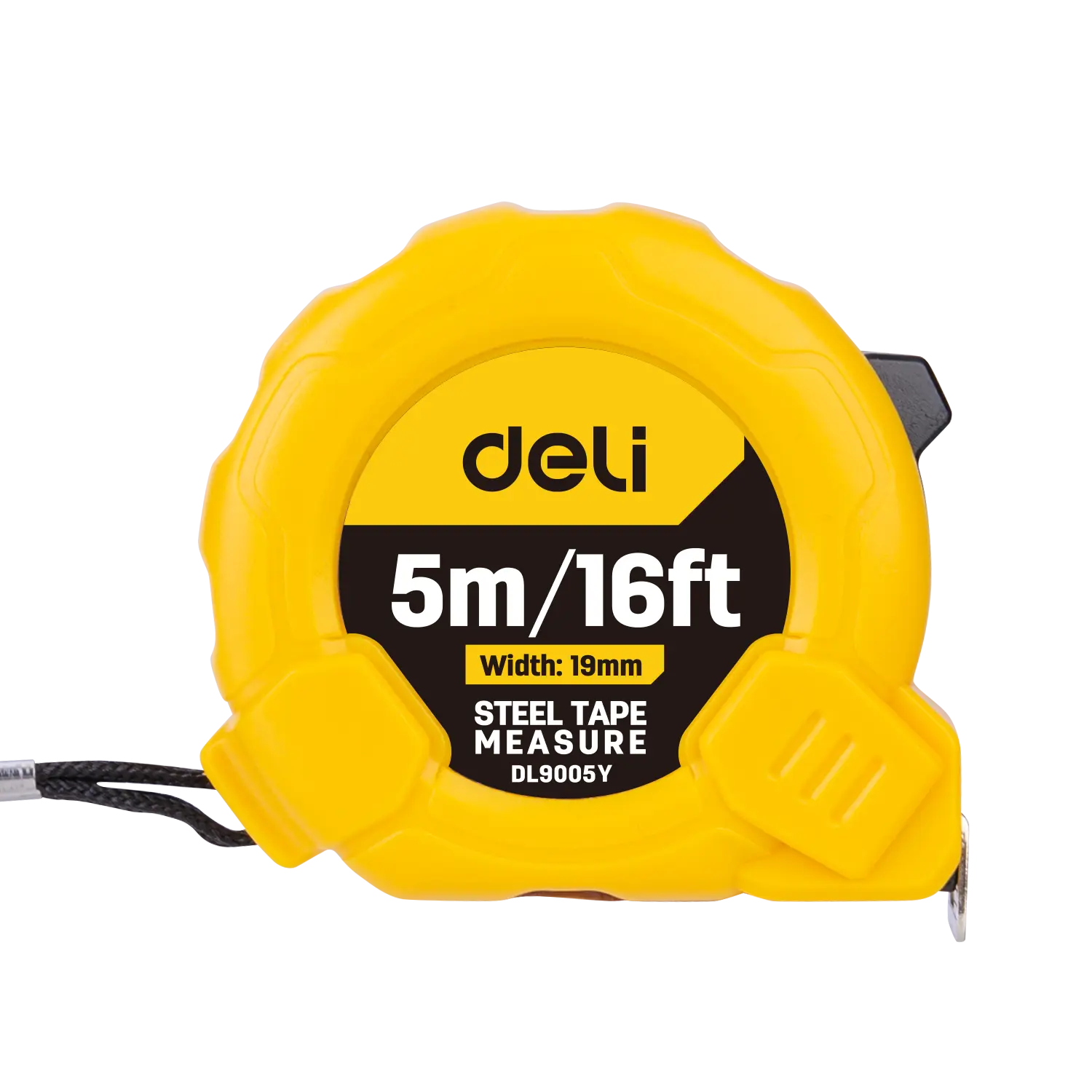 Deli EDL9005Y 5m x 16mm Steel Measuring Tape – Heavy Duty Professional One-Button Tape with Metric and Inch Markings for Workshop, Construction, and Industrial Applications