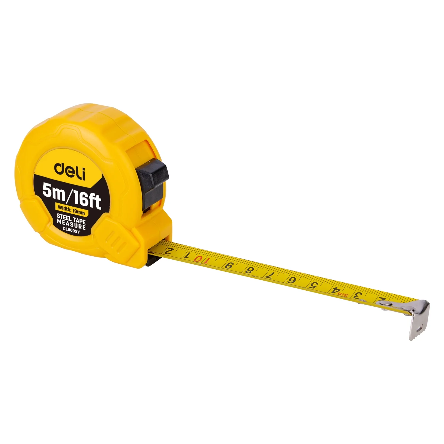 Deli EDL9005Y 5m x 16mm Steel Measuring Tape – Heavy Duty Professional One-Button Tape with Metric and Inch Markings for Workshop, Construction, and Industrial Applications - Image 3